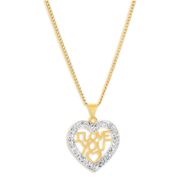 9ct Yellow Gold Silver Filled Crystal I Love You Heart Pendant Discount