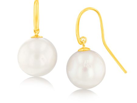 9ct Yellow Gold 10-14mm White South Sea Pearl Earrings Cheap