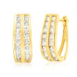 9ct Yellow Gold 1 Carat Diamond TW 2 Row Hoop Earrings Online now