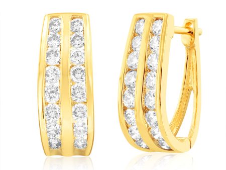 9ct Yellow Gold 1 Carat Diamond TW 2 Row Hoop Earrings Online now