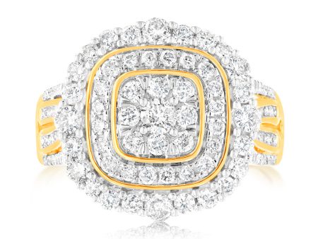 9ct Yellow Gold 1 Carat Diamond Ring with 107 Round Brilliant and Baguette Diamonds Hot on Sale