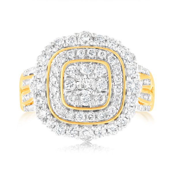 9ct Yellow Gold 1 Carat Diamond Ring with 107 Round Brilliant and Baguette Diamonds Hot on Sale