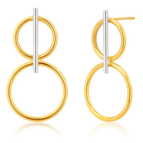 9ct Yellow Gold Silver Filled Double Circle Drop Earrings Online Hot Sale