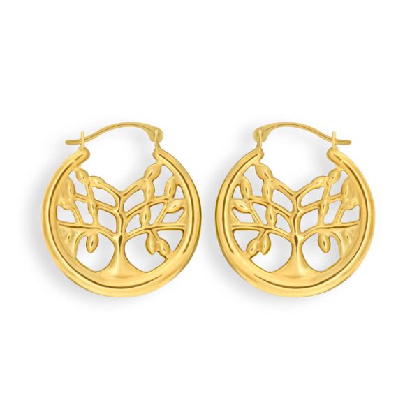 9ct Yellow Gold Silver Filled Tree of Life Creole Hoop Earrings For Cheap