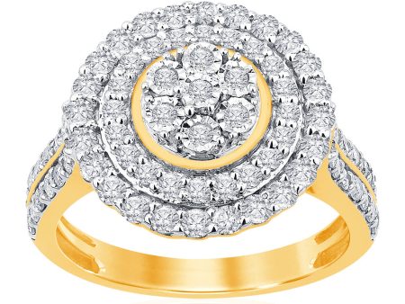 9ct Yellow Gold 1 Carat Diamond Round Shape Cluster Ring Cheap