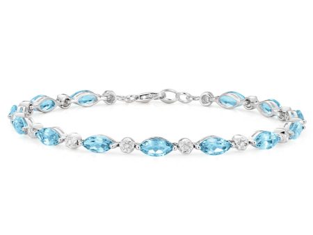 9ct Marquise Cut Sky Blue Topaz and Diamond 19cm Bracelet in White Gold For Cheap