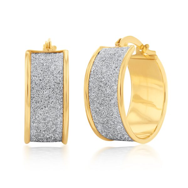 9ct Yellow Gold Silverfilled Broad Stardust Hoop Earrings Hot on Sale