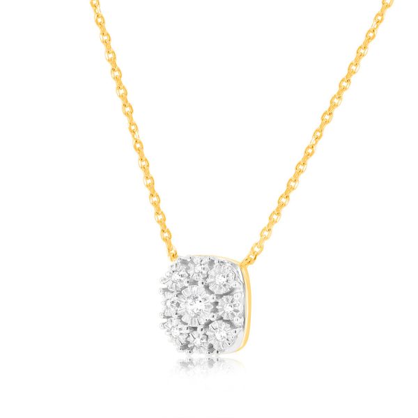 9ct Yellow Gold 1 10 Carat Diamond Pendant with 9 Brilliant Cut Diamonds in Disc Setting Supply