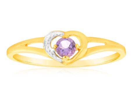 1 Brilliant Cut 0.15ct Amethyst 3.25mm Ring in 9ct Yellow Gold Hot on Sale