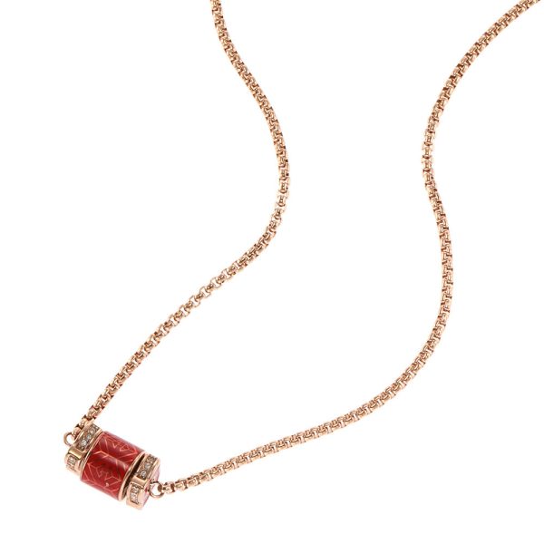 Emporio Armani Rose Gold Plated Stainless Steel Red Lacquer Pendant With Chain Hot on Sale