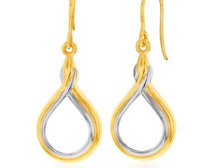 9ct White And Yellow Gold Two Tone Tear Drop Earrings Sale