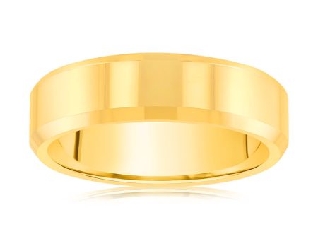 Matt Finish Beveled Edge Gold Polished Tungsten Ring For Cheap