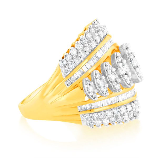 10ct Yellow Gold 2 Carat Diamond Ring with Taper and Round Brilliant Cut Diamonds Online