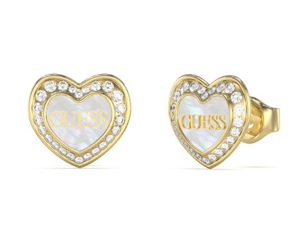 Guess Gold Plated Stainless Steel 12mm Mother of Pearl And Crystal Stud Earrings Online Hot Sale