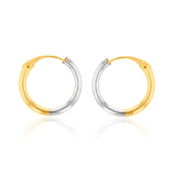 9ct Yellow And White Gold Two Tone 14mm Sleeper Earrings Online