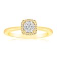 9ct Yellow Gold 1 6 Carat Diamond Cluster Halo Ring Hot on Sale