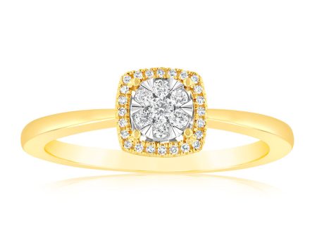 9ct Yellow Gold 1 6 Carat Diamond Cluster Halo Ring Hot on Sale