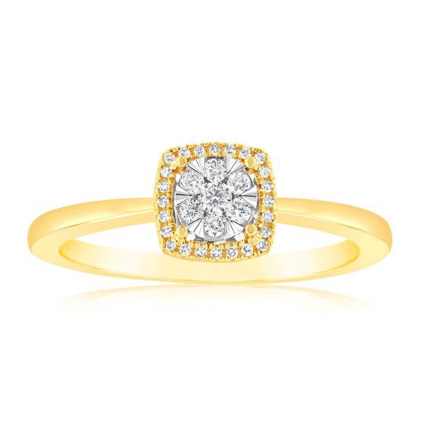 9ct Yellow Gold 1 6 Carat Diamond Cluster Halo Ring Hot on Sale