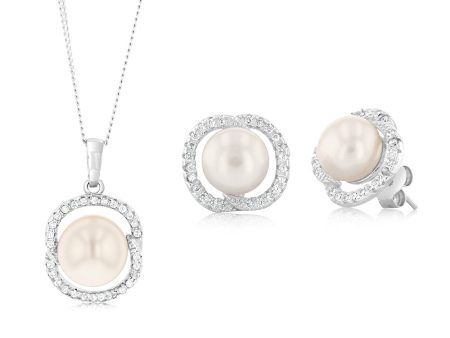 Freshwater Pearl and Zirconia Earrings and Pendant Gift Boxed Set. Cheap