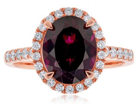 9ct Rose Gold Rhodolite Garnet Ring 10x8mm Oval with 0.34ct Diamonds Hot on Sale