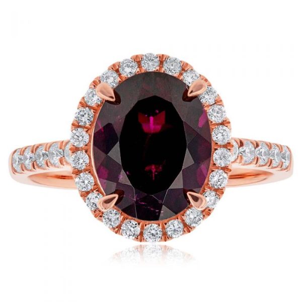 9ct Rose Gold Rhodolite Garnet Ring 10x8mm Oval with 0.34ct Diamonds Hot on Sale