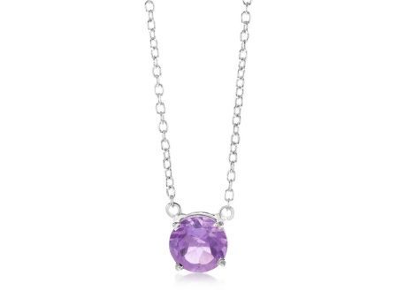 7mm Natural Amethyst Pendant in Sterling Silver with Chain Online now