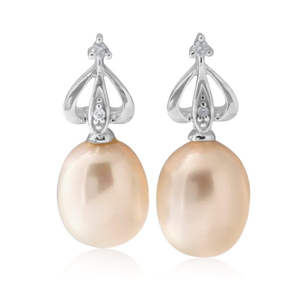 9ct White Gold Pearl and Diamond Earrings Online Hot Sale