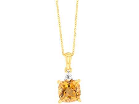 9ct Yellow Gold 1.4ct Citrine and Diamond Pendant On 45cm Chain For Sale