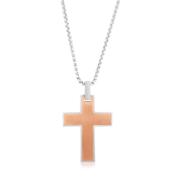 Stainless Steel Chocolate Colour Polished Cross Pendant On Chain Online Hot Sale