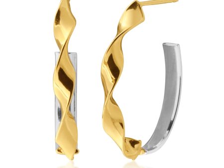 9ct Yellow Gold Silver Filled Half Hoop Twist Earrings Discount