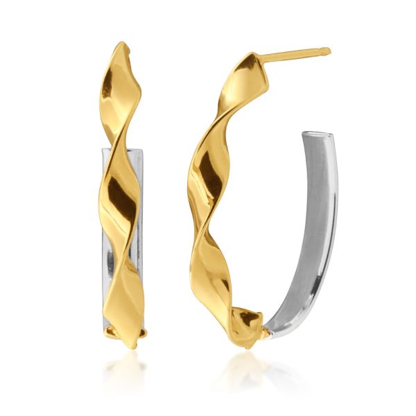 9ct Yellow Gold Silver Filled Half Hoop Twist Earrings Discount