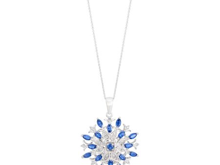 9ct White Gold Created Sapphire and Diamond 0.01ct Fancy Pendant with 45cm Chain Online