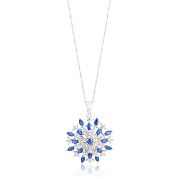 9ct White Gold Created Sapphire and Diamond 0.01ct Fancy Pendant with 45cm Chain Online