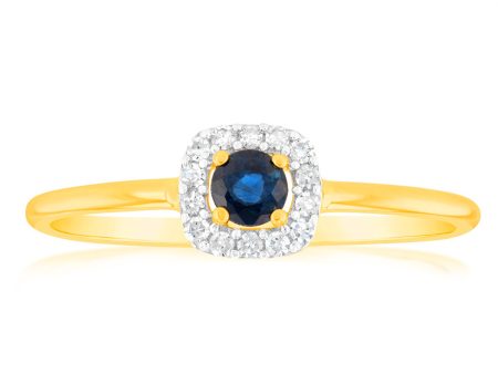 9ct Yellow Gold 3.0mm Sapphire Ring in 14 Diamonds Supply