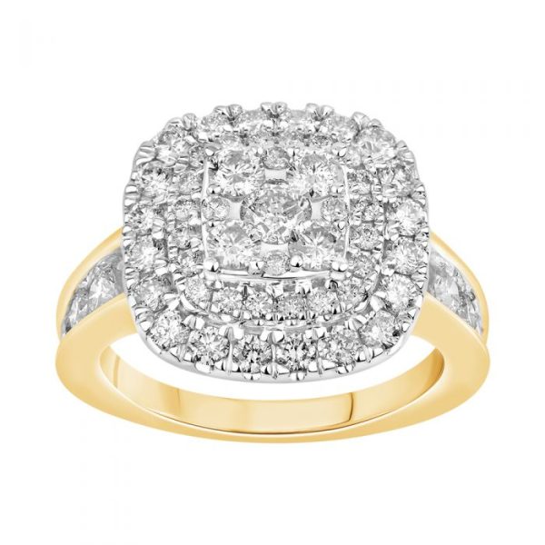 9ct Yellow Gold 2 Carat Diamond Ring with Brilliant Cut Diamonds on Sale