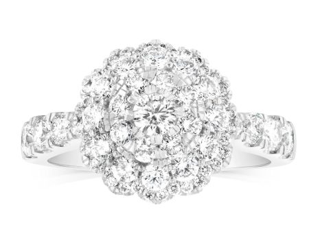 18ct White Gold 1.4 Carat Brilliant Cut Diamond Halo Solitaire Ring Online now