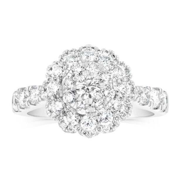 18ct White Gold 1.4 Carat Brilliant Cut Diamond Halo Solitaire Ring Online now