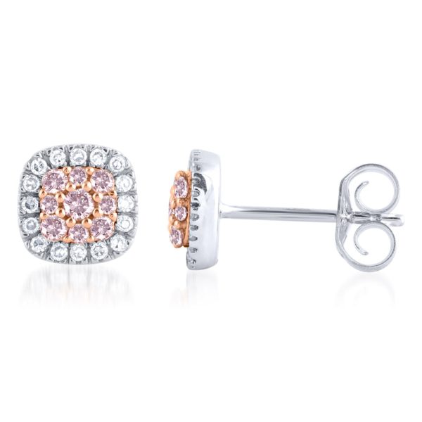 9ct  White and Rose Gold 1 3 Carat Diamond Stud Earrings With Pink Argyle Diamonds Discount