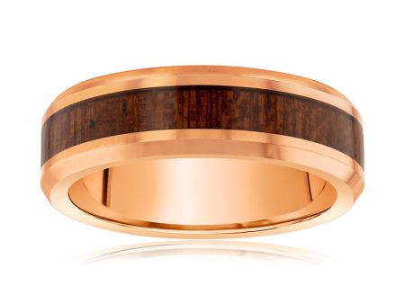 Brown Wood Pattern Rose Gold 6mm Tungsten Ring on Sale