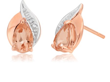 9ct Rose Gold Morganite Diamond Studs For Cheap