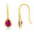 9ct Yellow Gold 2.00ct Natural Enhanced Ruby Pear Drop Earrings Fashion