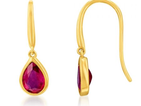 9ct Yellow Gold 2.00ct Natural Enhanced Ruby Pear Drop Earrings Fashion