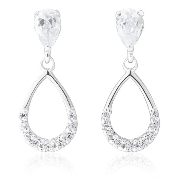 9ct White Gold Pear Shape Zirconia Drop Earrings Online Sale