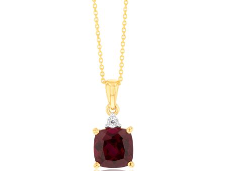 9ct Yellow Gold 2ct Created Ruby and Diamond Pendant On 45cm Chain Online Hot Sale