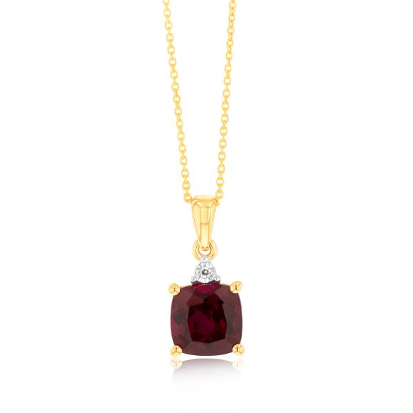 9ct Yellow Gold 2ct Created Ruby and Diamond Pendant On 45cm Chain Online Hot Sale