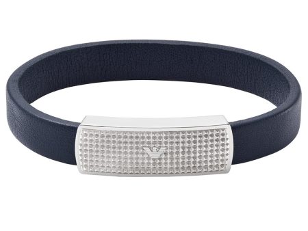 Emporio Armani Stainless Steel Blue Leather ID Bracelet Online Sale