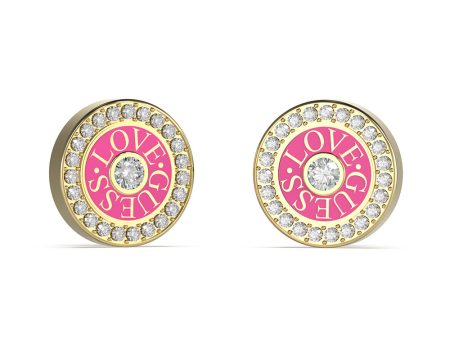 Guess Gold Plated Stainless Steel Fuchsia 12mm Love Stud Earrings Online Hot Sale