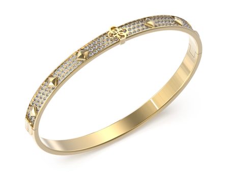 Guess Stainless Steel Gold Plated 6mm 4G Pave Stud Bangle For Cheap