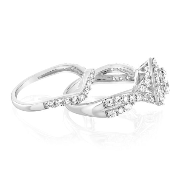 14ct White Gold 1.95 Carat Diamond Bridal 2 Ring set with Pear Centre Diamond Surrounded by Brilliant Cut Diamond Halo Online Sale