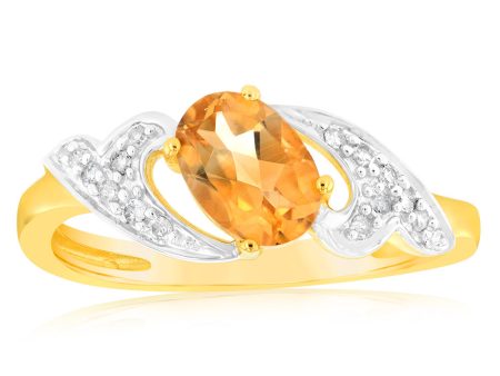 9ct Yellow & White Gold Two Tone Natural Citrine And Diamond Ring Cheap